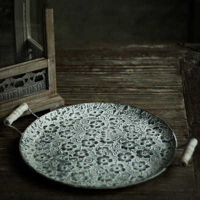 Handcrafted Round Retro Flat Metal Plate