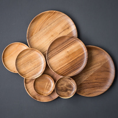 Natural Handmade Acacia Wood Round Plate