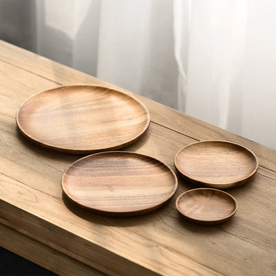 Natural Handmade Acacia Wood Round Plate