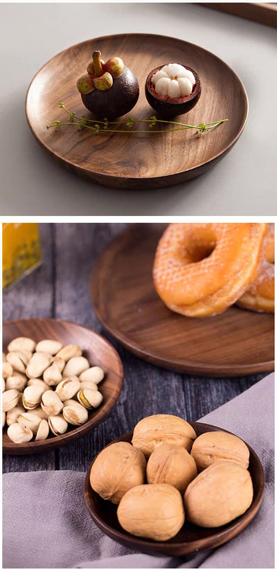 Natural Handmade Acacia Wood Round Plate