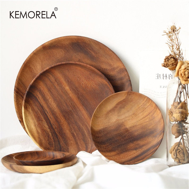 Natural Handmade Acacia Wood Round Plate